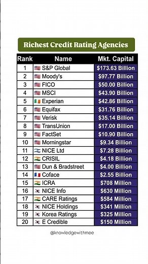 Top 20 Richest Credit Rating Agencies in the World#top#richest#credit#rating#agencies#world#video
