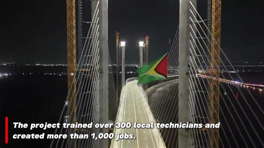 #CRCCFocus The New Demerara River Bridge in #Guyana, a 2,900-meter project built by #CRCC, opened on October 5th! The new crossing will cut travel time by 75% and double its navigation capacity, bringing a significant boost to the local economy.🇬🇾🌉 Completed using advanced techniques like BIM, ultra-long piles, and smart temperature control, the project overcame complex geological and rainy season challenges. Crucially, the team trained over 300 local technical workers, incorporated local cul