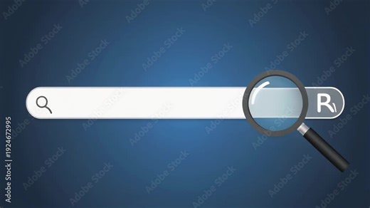 Magnifying glass over a clean empty search bar on a gradient blue background representing internet browsing online search finding information