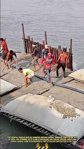Placing Sandbags from the Boat to the Sea for Coastal Erosion Control #dailywork