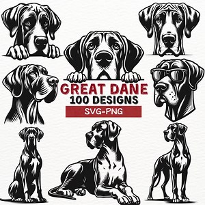 Great Dane Dog SVG Bundle, 100 Designs Digital Download, Great Dane Clipart for Cricut, Silhouette Cut Files, PNG Vector Art Pack - Etsy