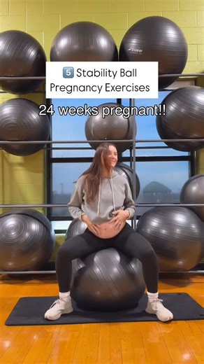 Alex Redmond | Mom Fat Loss Coach on Instagram: "Save these pregnancy safe stability ball exercises to help keep things moving and feeling good! A stability ball is great to have at home, especially in those last couple weeks of pregnancy! Sit on it while working, watching tv or exercising for a more comfy position! Here are some movements I’m loving at 24 weeks pregnant. Always talk to your doctor or GP before beginning an exercise and stop if you feel any discomfort* 1️⃣Pelvic Tilts: can help 