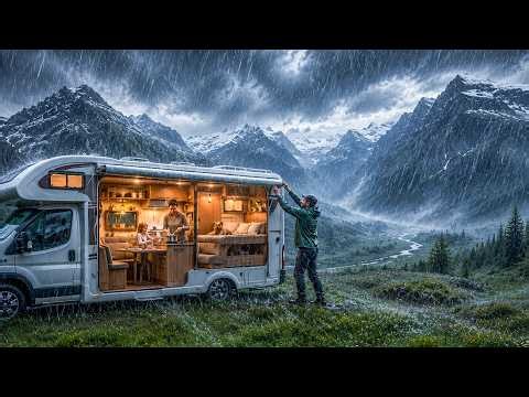 Heavy Rain by a Mountain | Cozy Campervan Ambience