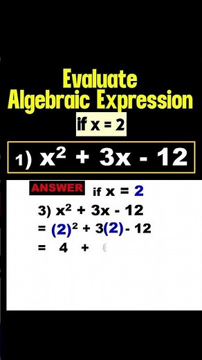 Evaluate Algebraic Expressions : Step-by-Step Guide, Example No 3 #shortcut , #shorts
