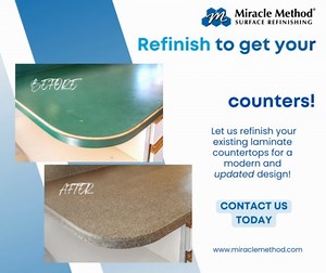 Do you have cracked and outdated laminate countertops? Let us refinish them and you can save thousands over replacement! Get your dream counter today! | Miracle Method Surface Refinishing