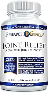 Research Verified Joint Support - Glucosamine, MSM, Turmeric, Boswellia, BioPerine - Vegan - 90 Capsules - 1 Month Supply