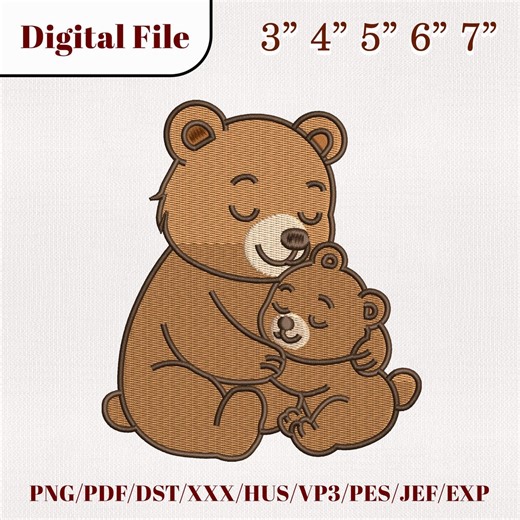 Mama Bear Cub Hug Embroidery Design, Woodland Animal Instant Download (3"-7") - Etsy