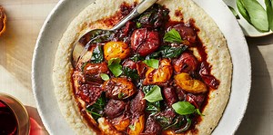 Creamy Polenta with Burst Cherry Tomato–and–Red Wine Ragout