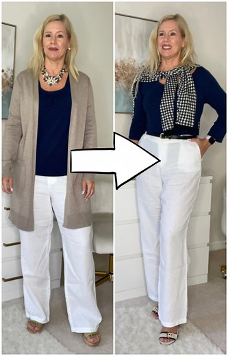 💫A couple tips to make your outfit more modern! ✨Tuck your shirt in (this also makes your legs look longer!)✨Add a belt to look more polished.✨Upgrade your shoes for a cute new style!✨Upgrade your jewelry! Big statement pieces are no more lol.✨Try to tie a sweater around your neck for a cool vibe!What do you think? #fashiontrends2024 #fashionover40 | Sissi the German