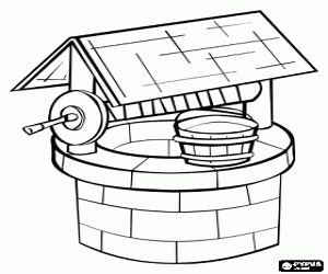 A traditional water well coloring page printable game