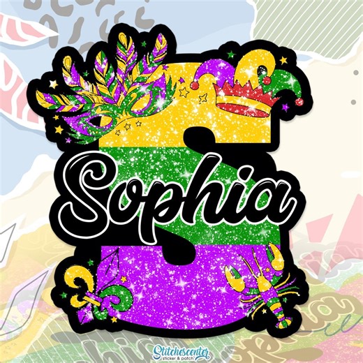 Custom Mardi Gras Initial Name Sticker Personalized Text Monogram Carnival Festival Decal Waterproof for Laptop Water Bottle Gift - Etsy