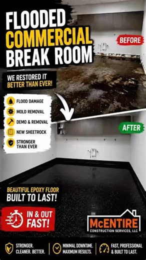 Commercial Water Damage Restoration Before & After | Mold Remediation & Epoxy Flooring
