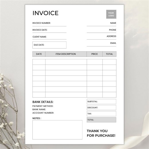 Minimalist Invoice Template | Simple Invoice for Small Businesses | PDF & Canva Editable Form - Etsy