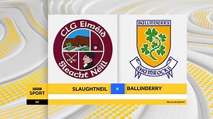 Highlights: Slaughtneil 1-14 Ballinderry 0-11 Slaughtneil prove too strong for Ballinderry as the five-time winners advance to the semi-final of the Derry Senior Football Championship. Sammy Bradley scored the game's only goal as Slaughneil, looking to win the SFC for the fifth time in six years, pulled away in the second half. Raymond Wilkinson was sent off for Ballinderry while Slaughtneil's Keelan Fenny also received a red card. | THE BBC CHAMPIONSHIP