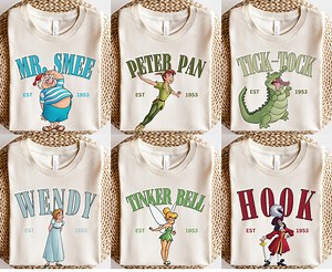 Peter Pan Shirt, Matching Disney Shirts, Group Disney Shirts, Vacation Tee, Wendy Captain Hook Mr. Smee Tick-tock Tinker Bell Nana Shirt - Etsy