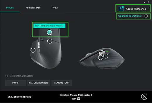 Change the mouse settings for Adobe Photoshop [MX Master 3 on a Mac — Unresolved]