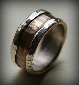 Mens Wedding Band - Rustic Fine Silver and Copper Ring - Handmade Artisan Designed Wedding Band - Custom - Etsy