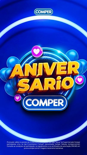 COMEÇOU O ANIVERSÁRIO COMPER! 🥳 A maior promoção do ano. A cada R$100 em compras concorra a 10 vouchers de R$500 todos os dias. E não para por aí... Seu carrinho cheio pode virar 4 CARRÕES INCRÍVEIS! 🚗🚗🚗 Quanto mais você comprar, mais chances tem de ganhar. 🙌 Ah e na compra com Vuon você ganha 5️⃣x vezes mais chances de ganhar! Tá esperando o que? Corra e participe!!!!!! 🏃‍♂ | Supermercados Comper