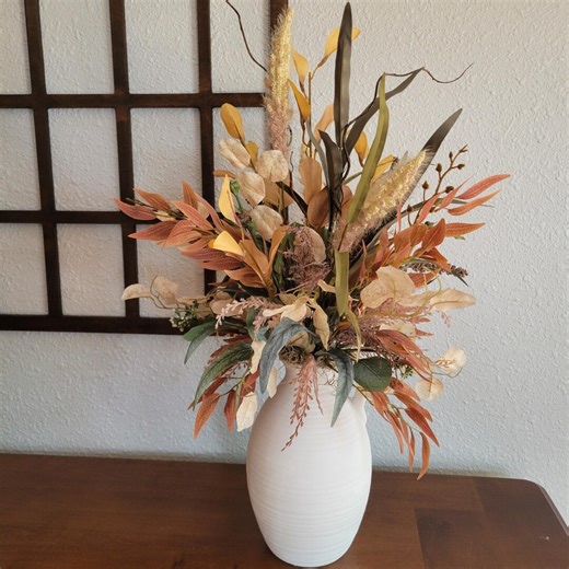 Neutral Fall Floral Centerpiece: Modern Farmhouse Boho Arrangement in White Pottery Jug - Etsy