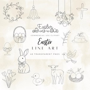 Easter Line Art Drawings PNG Bundle | Spring Icons | Bunny and Doodle Invitation | Christian Easter Clipart | Minimalistic Decor Art - Etsy