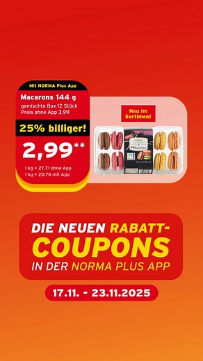 Auf die Coupons, fertig, los! 🥳 Die NORMA Plus App versorgt euch jede Woche mit neuen Rabatt-Coupons! 🛒 Sparen kann so einfach sein: 👉🏻 NORMA Plus App herunterladen 👉🏻 blitzschnell registrieren 👉🏻 Rabatt-Coupons aktivieren und an der Kasse vorzeigen Jetzt App downloaden und Woche für Woche beim Einkauf abräumen! Den Link findet ihr in der Bio! NORMA Immer mehr Angebote fürs Geld. 💛🧡❤️ #Norma #ImmerMehrFürsGeld #Angebote #CleverEinkaufen #App #Coupons #AngeboteShoppen | NORMA - Dein Leb