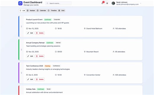 Event Dashboard UI Concept