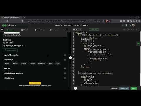 Undirected Graph Cycle Detection | GFG Solution in C++ | BFS