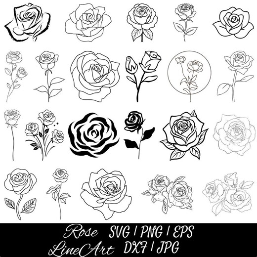 Rose Line Art SVG Bundle, Floral Outline Clipart (digital Files) - Etsy
