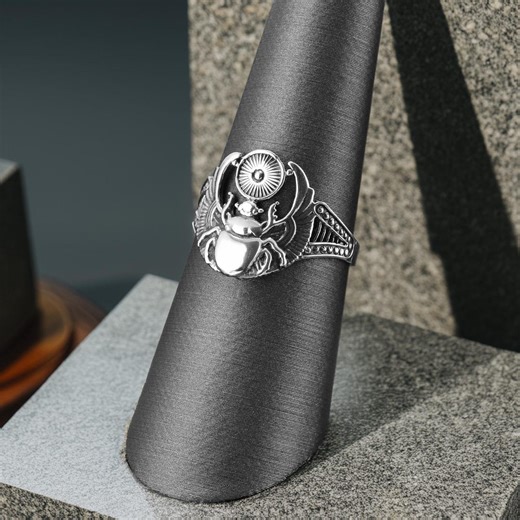 Sterling Silver Oxidized Scarab Beetle Ring | Ancient Egyptian Sun God Ra | Handmade Jewelry - Etsy