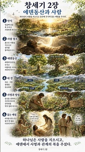 창세기 2장｜에덴동산과 사람의 창조｜성경 인포그래픽#창세기2장 #에덴동산 #아담과하와 #사람의창조 #성경이야기 #성경인포그래픽 #창세기 #성경공부 #말씀묵상 #구약성경 #기독교영상