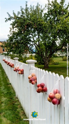 When people in Norway notice that their apple trees are bearing more fruit than they can eat themselves, they hang the excess fruit in bags on the fence so passersby can take and enjoy it, instead of letting it rot unused on the ground. #foodwaste #foodrescue #sustainable | Unwaste The Planet