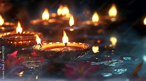 traditional indian oil lamp Hindu religious shubh deepavali. Seamless looping time-lapse virtual 4k video animation background Stock Video