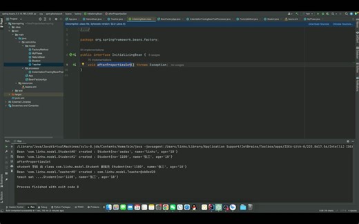 如何使用BeanPostProcessor或者InitializingBean来真实显示Spring IOC容器Bean的装配过程。