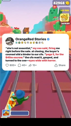 “she’s not essential,” my ceo said, firing me right before the sale. at closing, the buyer’s counsel slid a binder to our cfo.#redditstories #reddit #redditstorytime #storytime #redditreadings | OrangeRed Stories