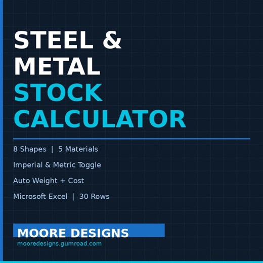 Steel & Metal Stock Calculator — Excel Spreadsheet | Weight - Cost | 8 Shapes | Imperial - Metric - Etsy