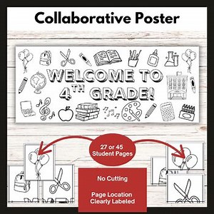 Welcome to Fourth Grade Collaborative Poster Mural Bulletin Board 27 or 45 Pages