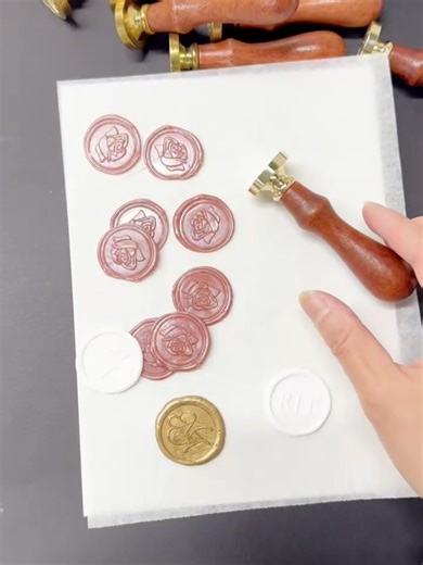 Stephita Wedding Invitations. Stamping out some blush, ivory and gold wax seals for upcoming wedding invitation orders. For more designs and pricing visit our website. . . . #wedding #weddingtiktok #weddingday #bride #weddingplanning