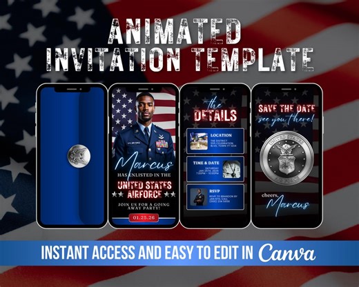 Deployment Send Off Going Away Party Invitation, Army Navy Basic Training Military Evite, Enlistment Video Invite, Farewell Party Template