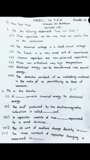 #grade12 #grade12physics #Chapter9 #chapter10 #Physicstest #questions #July #TrHninThetPhyu