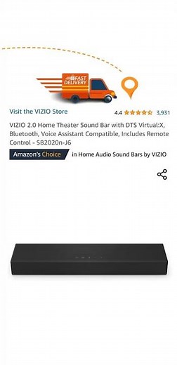 VIZIO 2.0 Home Theater Sound Bar with DTS Virtual:X, Bluetooth, Voice Assistant Compatible