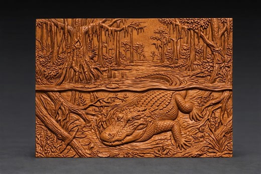 Alligator Swamp 3D Relief STL File, Reptile Swimming CNC Carving Model (digital Download) - Etsy