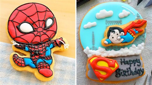Cute superhero cookies and flying hero birthday designs