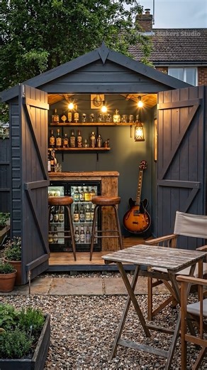 Dream Makers Studio | Backyard Storage Shed to Micro Bar 🍺 This small project turns an old backyard storage shed into a cozy micro bar. No luxury, no fantasy —... | Instagram