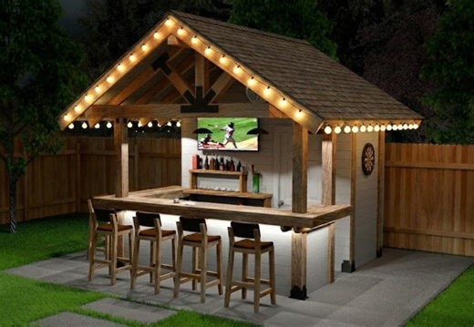 DIY Backyard Bar Plans with Storage Room | Outdoor Bar PDF Build Guide | 10x10 Floor   Roof Design | Step-by-Step Cut List 3D Illustrations