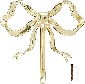 HSHGZSR Bow Hook Bow Shaped Hat Hooks Bedroom Decorative Bow Hanger Gold Towel Hook Hanging Hook Bow Hook Towel Robe Hook Brass Wall Hook Wall Hanging Towel Hook for Bathroom Bathrobe (Large)
