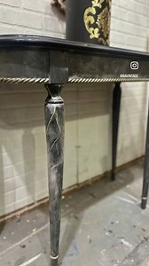 Creating faux finishes is easy with @anniesloanchalkpaint , I’m using graphite and Antoinette and blending when wet to create different shades of greys in a mottled pattern. Then I used the gold gilding pen by CeCe ReStyled and Re•design with Prima®️ to draw on veins, sealed it all with Fusion Mineral Paint resin for a gloss finish. #handpaint #downtownwhitby #ipaint | B/A Vintage