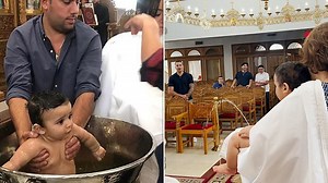 Hilarious moment baby caught urinating during baptism