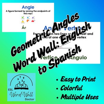 High School Geometry Angles Word Wall: English to Spanish