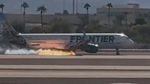Frontier Airlines jet catches on fire while landing at Las Vegas airport