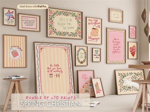 70 Piece Christian Wall Art Print Set, Floral Bible Verse Decor (digital Download) - Etsy